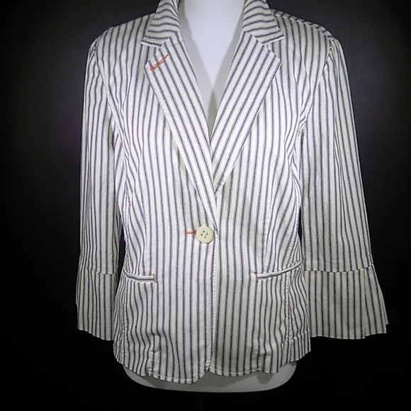 Gorgeous Vintage cabi Spring 2008 Nautical Navy & White Ticking Blazer - Picture 4 of 13